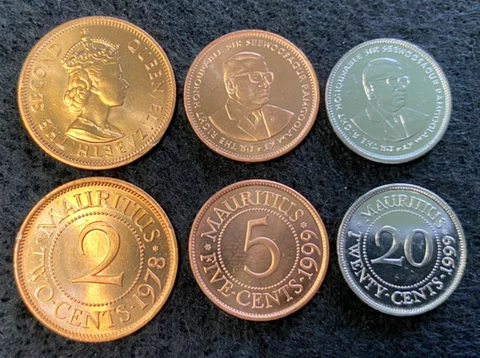 Mauritius 3 Coins Set 2, 5, 20 Cents UNC World Coins Cover