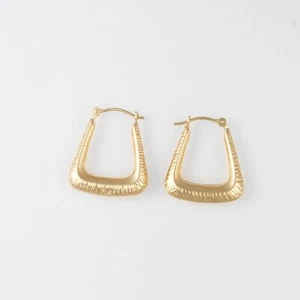 JCM Jacmel Mauritius 14K Yellow Gold Textured Squared Hoop Earrings - Picture 1 of 19