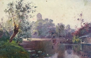 Léon BAIZE (1848-?) Paysage Nature Lac Etang Fleuve Arbres Architectures Forets - Bild 1 von 11