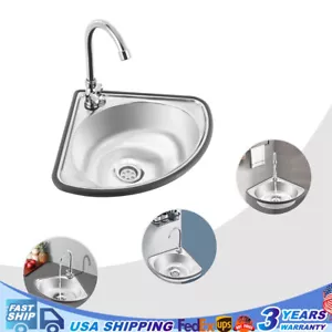Einzel Dreieck Waschbecken Eckspüle Minibar Spüle Edelstahl mit Wasserhahn - Bild 1 von 11