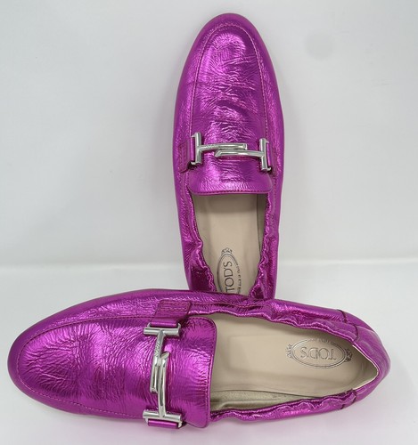 TOD’S Mocassini da donna Tod's 39 5 9 5 scarpe in pelle rosa fucsia doppia T metallizzato