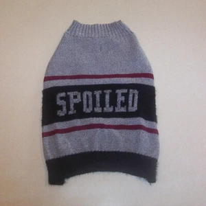 Knit Gray, Black & Maroon "SPOILED" Print Light Weight Dog Sweater Large  - Picture 1 of 3