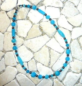 ★ mittellange Kette ★ Collier ★ aquablau & anthrazit ★ - Picture 1 of 4