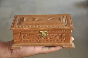 Vintage Wooden Fine Inlay Engraved Peacock Handcrafted Jewellery Box - Picture 1 of 8