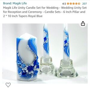 White and Blue Unity Heart Candle Set Wedding Ceremony With This Ring i Thee W