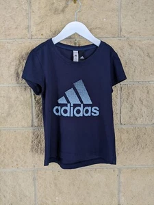 ADIDAS Girl's Navy Logo Tee | 9 - 10 | Like New Short-Sleeve Blue T-Shirt Top - Picture 1 of 3