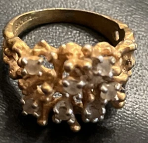 Vintage 18K Yellow Gold HGE Women's Nugget Rhinestone Ring 1970’s - Picture 1 of 11