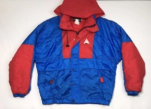 Mens Vintage Blue Red Jacket Color Block 80s Hooded Winter Snow Gerry Coat Sz XL - Picture 1 of 15