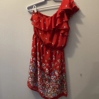 Eyelash Couture Women Dress One Shoulder Red Floral Short  Size M - Image 1 of 3