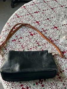 VALENTINA "Vachetta" ITALIAN Black Pebbled Leather Shoulder Crossbody Bag Purse - Picture 1 of 17