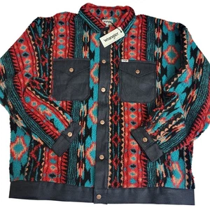 Wrangler XXL Southwestern Aztec Sherpa Denim Trim Jacke Cowboy Ranch Western - Bild 1 von 12