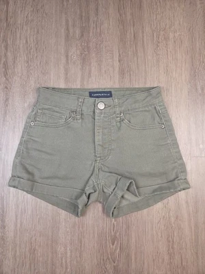 Women's Aeropostale High Waisted Midi Shorts sz 00 Green 5 Pocket Design Cuffed - Image 1 of 4
