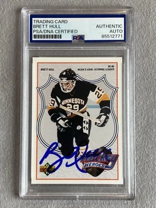 BRETT HULL AUTOGRAPH 1991-92 UPPERDECK HOCKEY HEROES #3/9- PSA SLAB - Picture 1 of 2