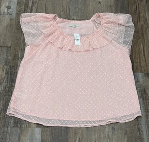 NEU Loft Damen Clip Punkte Rüschen Muschel Top Fee Kokette Barbie durchsichtig rosa XL - Bild 1 von 6