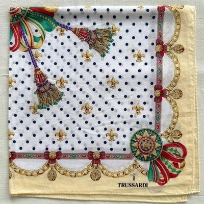 De Colección Pañuelo Algodón Flor de Lis Cinta Adorno Borde Cadena Bufanda Dorada 19" Foto 1 de 3