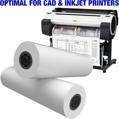Papel trazador CAD 24"x150' 80 gsm/20# Bond & No Jam para impresoras de inyección de tinta Blueprint Foto 1 de 4