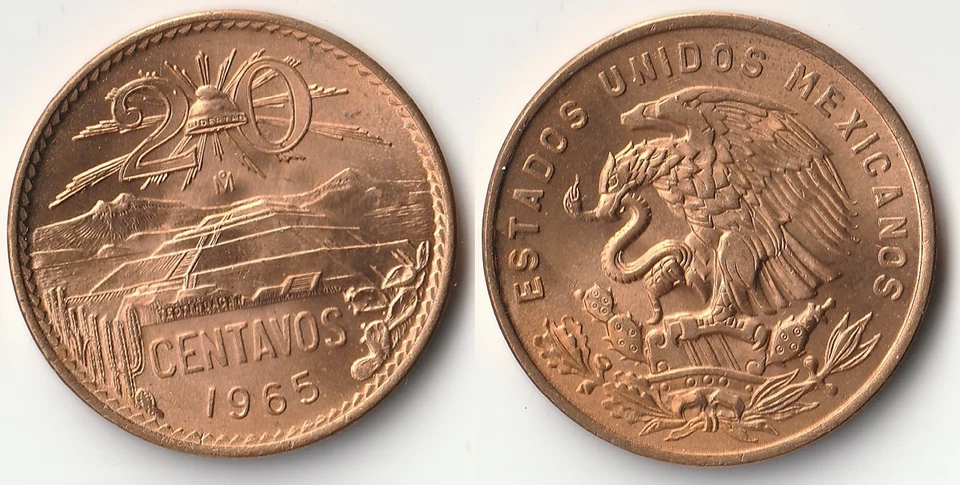 Moneda de 20 centavos de México 1965 sin circular #2 Foto 1 de 1