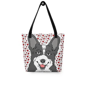 Black and White Welsh Corgi Valentines Day Holiday Tote Bag 15x15" Gift - Picture 1 of 18