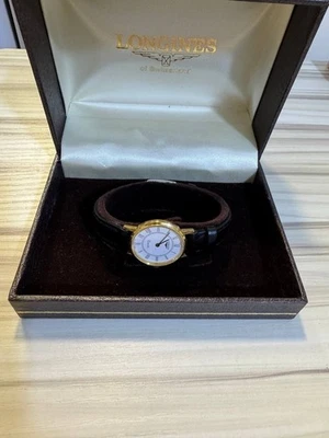 Longines Quartz women Dress Watch – Gold Tone, Roman Numerals, Black Leather - Image 1 of 4