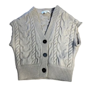 FRAME Oatmeal Cable Knit Vest Sleeveless Merino Wool Cardigan Sweater S/P - Picture 1 of 9