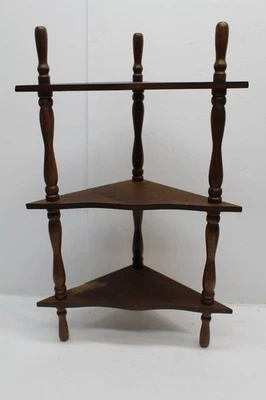 Vintage Wooden Spindle 3 tier Corner Knick Knack Shelf - Image 1 of 4