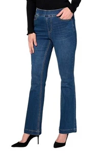 Isaac Mizrahi Live! Indigo True Denim Pull On Flare Jeans Aged Indigo - Picture 1 of 1