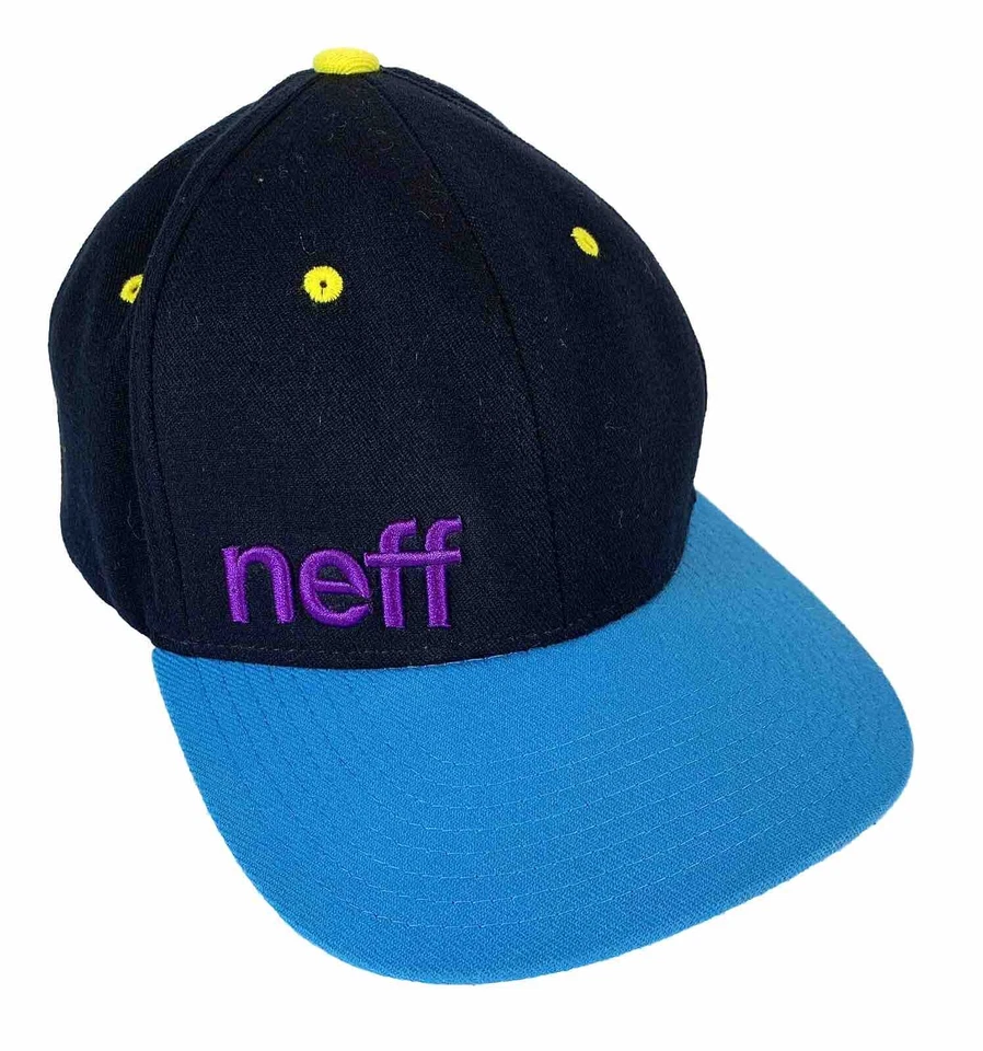 Gorra Neff Flat Bill Flex Fit Talla L/XL Bordada Negra/Azul Sombrero Moda Foto 1 de 4
