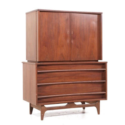 Young Manufacturing Mid Century Walnut Curved Front Highboy Dresser - Image 1 of 4