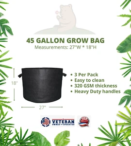 45-Gallon Fabric Grow Bag, Fabric Pot, Aeration Bag, Cali Grow, Black, NEW - Picture 1 of 5