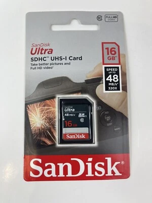 SanDisk 16GB Ultra SDHC C10 UHS-I SD Memory Card up to 80MB/s for HD videos - Image 1 of 2