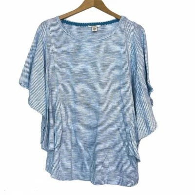 NEW WESTBOUND Short Flutter Sleeve Tee Blue White Stripe Cotton Viscose Large L - Image 1 of 4