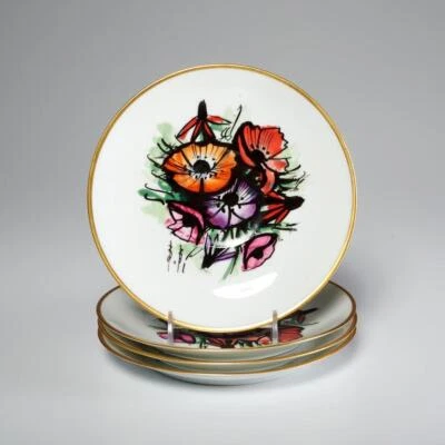 Platos de aperitivo Bernard Buffet Anémonas Bernardaud Limoges rosa naranja 4 piezas 6,5" Foto 1 de 4