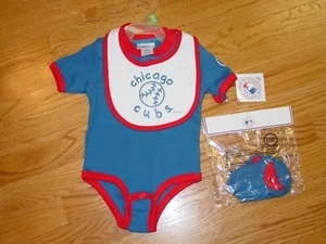 New Chicago Cubs Baseball Infant Baby Creeper Bib Booties 6/9 Months Blue White - Picture 1 of 2