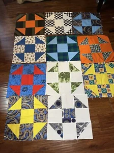 Primitive Beautiful Lot Of 11  Blocks Machine Pieced  Churn Dash 14” X 14” - Picture 1 of 8