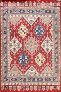 Vegetable Dye Super Kazak Oriental Hand-knotted RED Area Rug Geometric Wool 8x10 - Picture 1 of 12