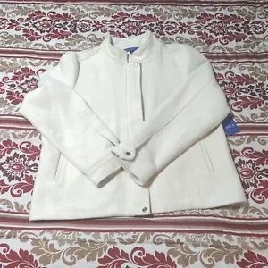 Apt 9 XL Cream Blazer Moto Jacket Mock Neck Snap Button Zipper Closure Winter - Picture 1 of 11