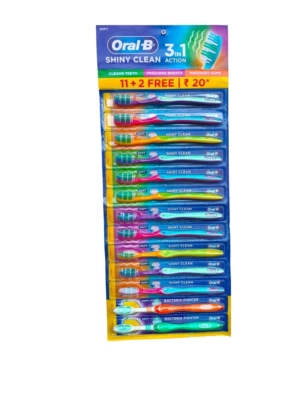 Oral-B SHINY CLEAN 3in1 ACTION TOOTH BRUSH 11+2 FREE  free ship extra soft - Image 1 of 4