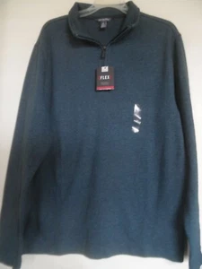 Van Heusen Modern Tuq Stone Blue 1/4 1/2 Zip Crew Neck Sweater Medium Cotton NWT - Picture 1 of 3