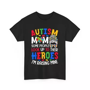 Autism Mom T-shirt, Raising Hero Groovy Messy Bun Autism Awareness Shirt - Picture 1 of 7