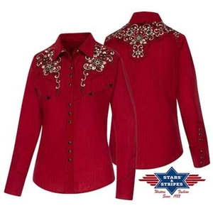 Catherine Fuchsia Red Western Shirt Stars And Stripes Women - Picture 1 of 5