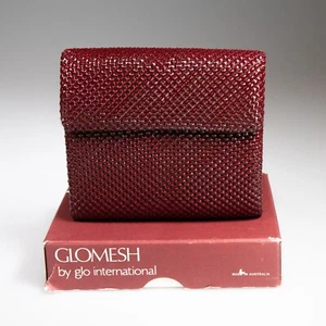 Vintage GLOMESH burgundy ladies purse / wallet in original box - c1980s - Picture 1 of 11