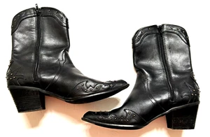 A.N.A Black Leather Studded & Zippered Women's Mid-Calf Size 8M Cowgirl Boots - Picture 1 of 10