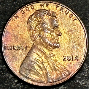 2014-P LINCOLNSHIELD CENT PENNY TONED DETAILED COIN - Picture 1 of 2