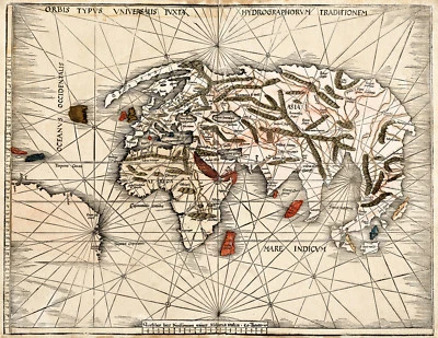 1513 World Map Waldseemuller Orbis Typus Universalis Wall Poster History 11x14 - Image 1 of 2