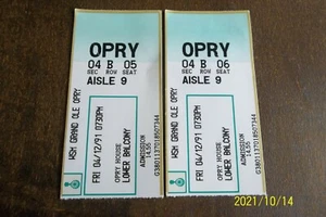BIGLIETTI VINTAGE "WSM GRAND OLE OPRY" STUB -NASHVILLE TN -12 APRILE 1991 - OTTIME CONDIZIONI - Foto 1 di 2