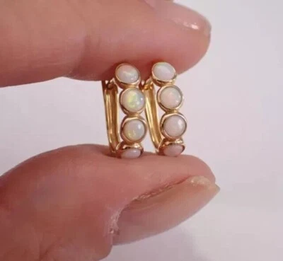 Round Cut Simulated Fire Opal 925 Silver Hoop Earrings In 14k Yellow Gold Plated - Image 1 of 4