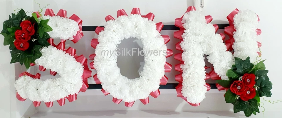 SON Artificial Silk Funeral Flowers Any 3 Letter Name Tribute Wreath BRO DAD