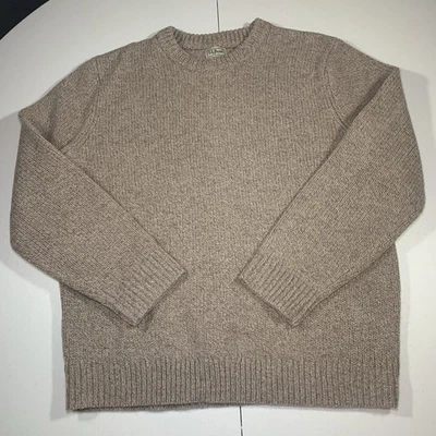 LL Bean Classic Lambs Wool Sweater Crewneck Knit Pullover Medium NWT Beige - Image 1 of 4
