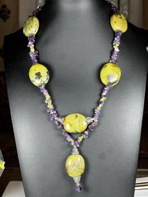 Sterling Silver Green Jasper  Opal Crystal Gemstone Peridot Amethyst Necklace - Image 1 of 4