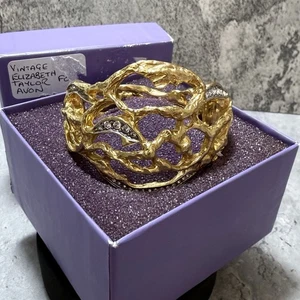 VINTAGE Elizabeth Taylor Vine Bangle Cuff Sparkly Gold Tone In Box Rare AVON - Picture 1 of 14